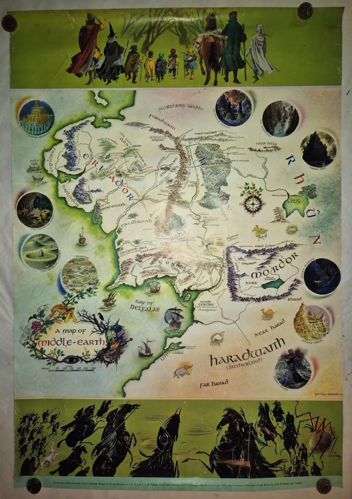 J.R.R. Tolkien, Pauline Baynes, Map of Middle-earth.  1970 1st, Near fine