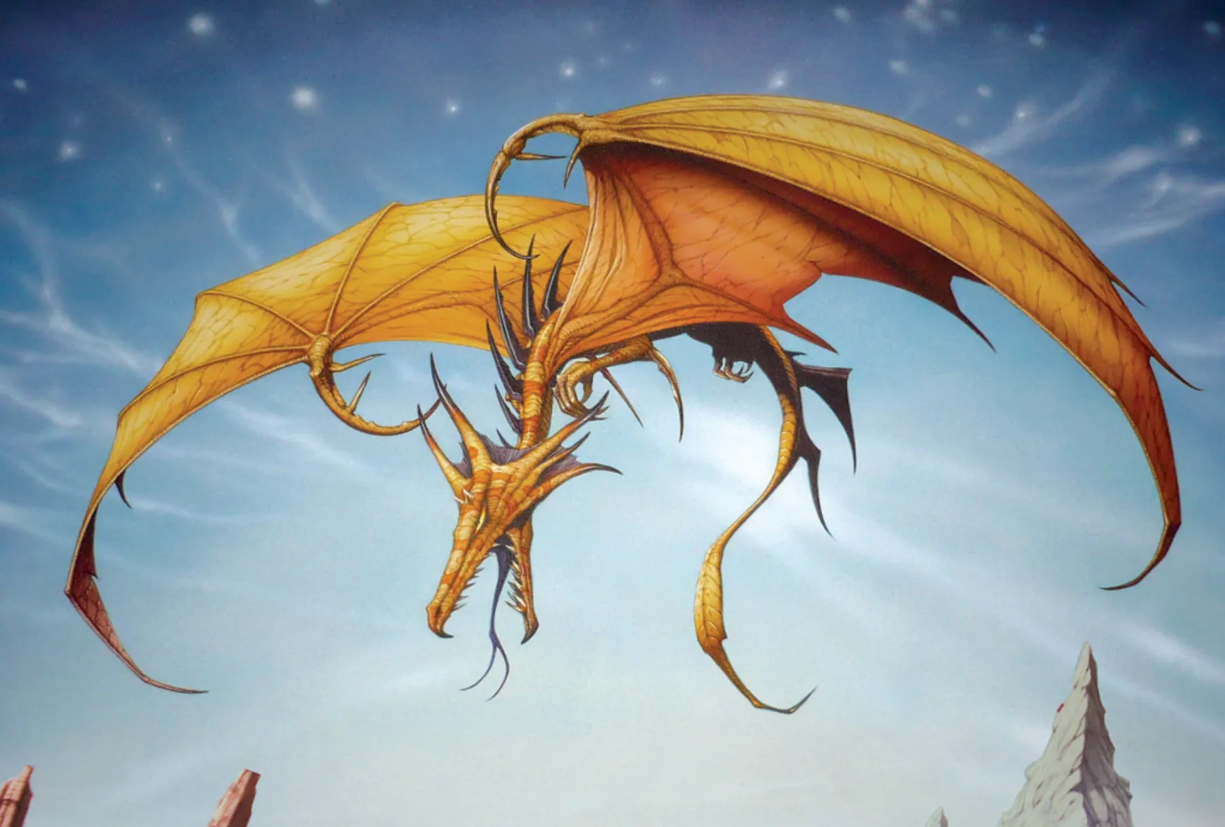 Golden dragon in flight over Middle-earth — Festival Art and Books Tolkien rare books poster artwork
