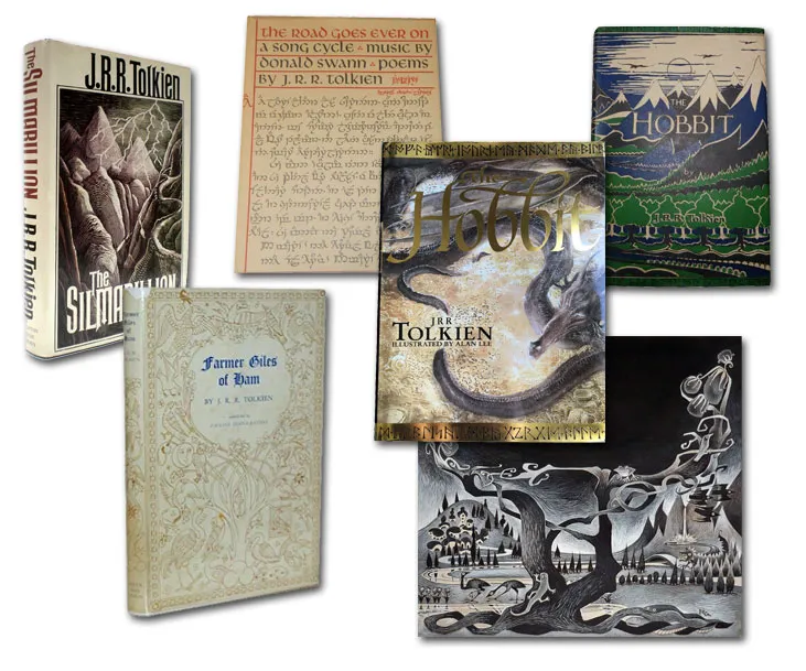 Montage of rare and collectable Tolkien books and ephemera