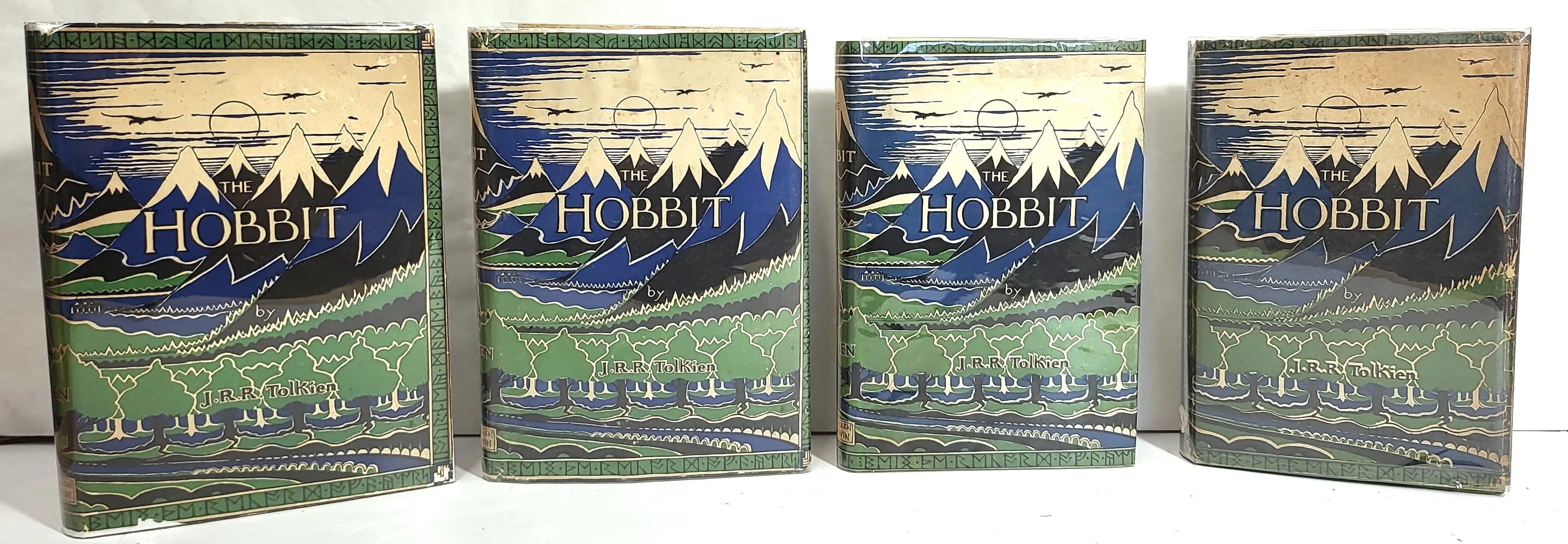 First-edition copies of J.R.R. Tolkien's The Hobbit (1937) side by side