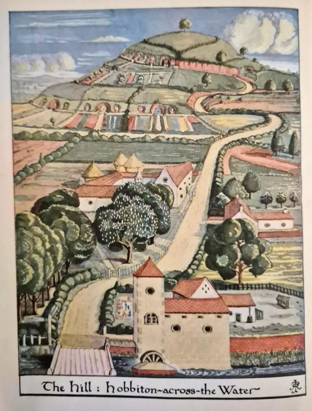 J.R.R. Tolkien's watercolor illustration The Hill: Hobbiton-across-the Water